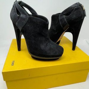 Fendi black suede ankle bootie size 36.5